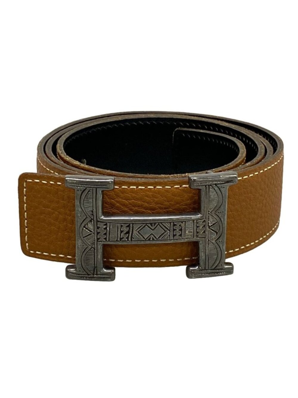 Hermes Belt 85 H Touareg Gold Black Silver Reversible